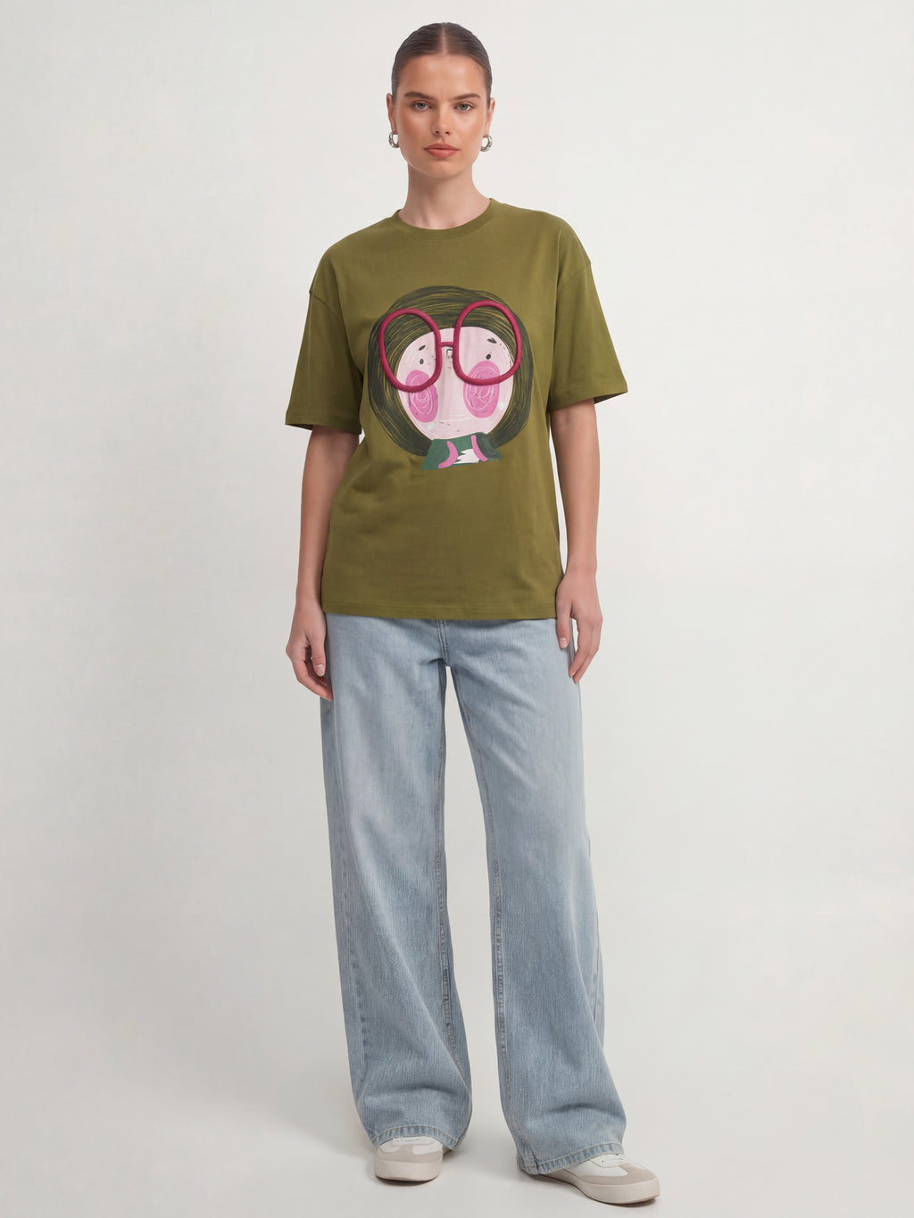 Tokyo Talkies Women Olive Embroidered Round Neck T-Shirt - Olive - Image 2