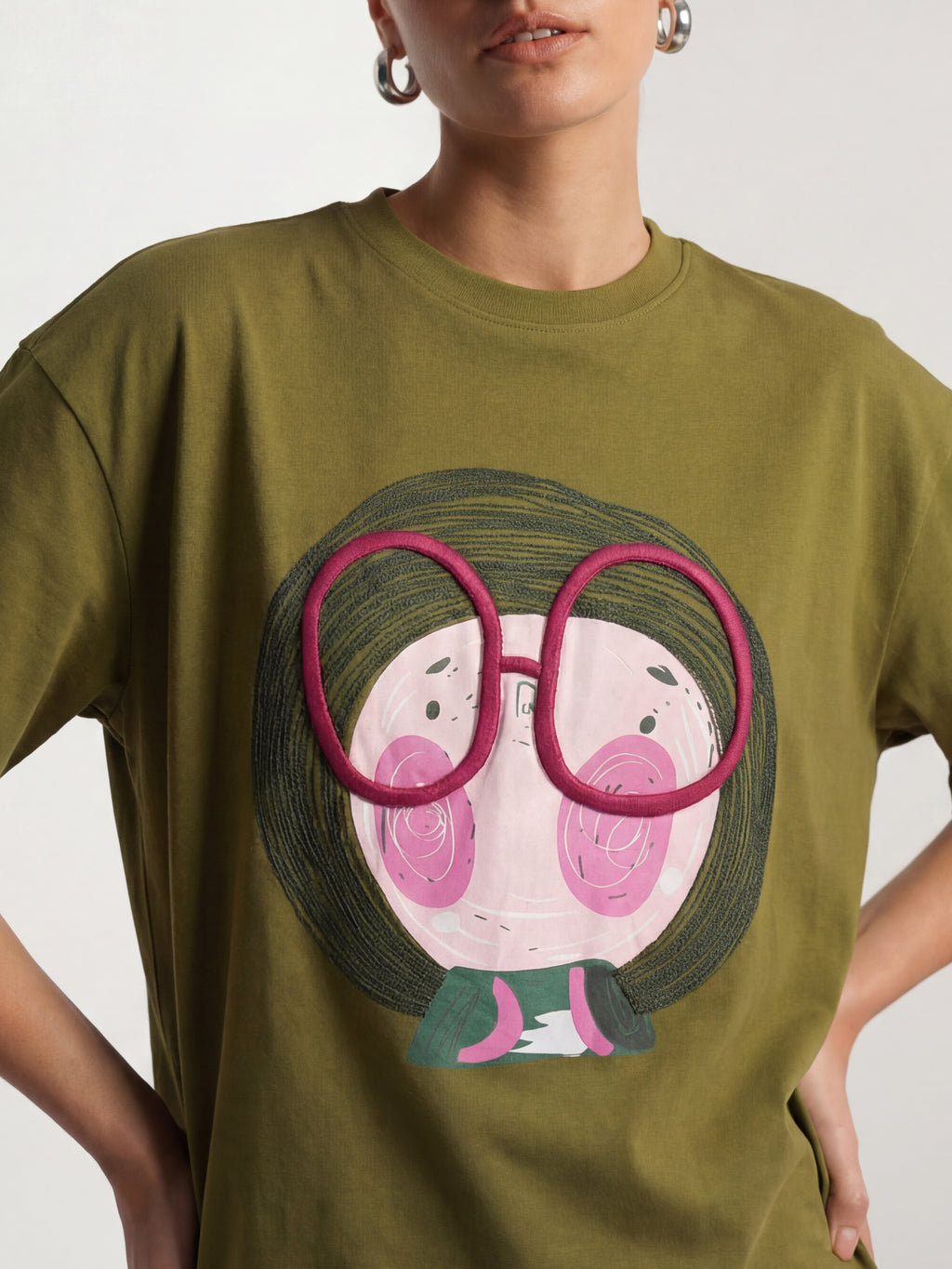 Tokyo Talkies Women Olive Embroidered Round Neck T-Shirt - Olive - Image 5