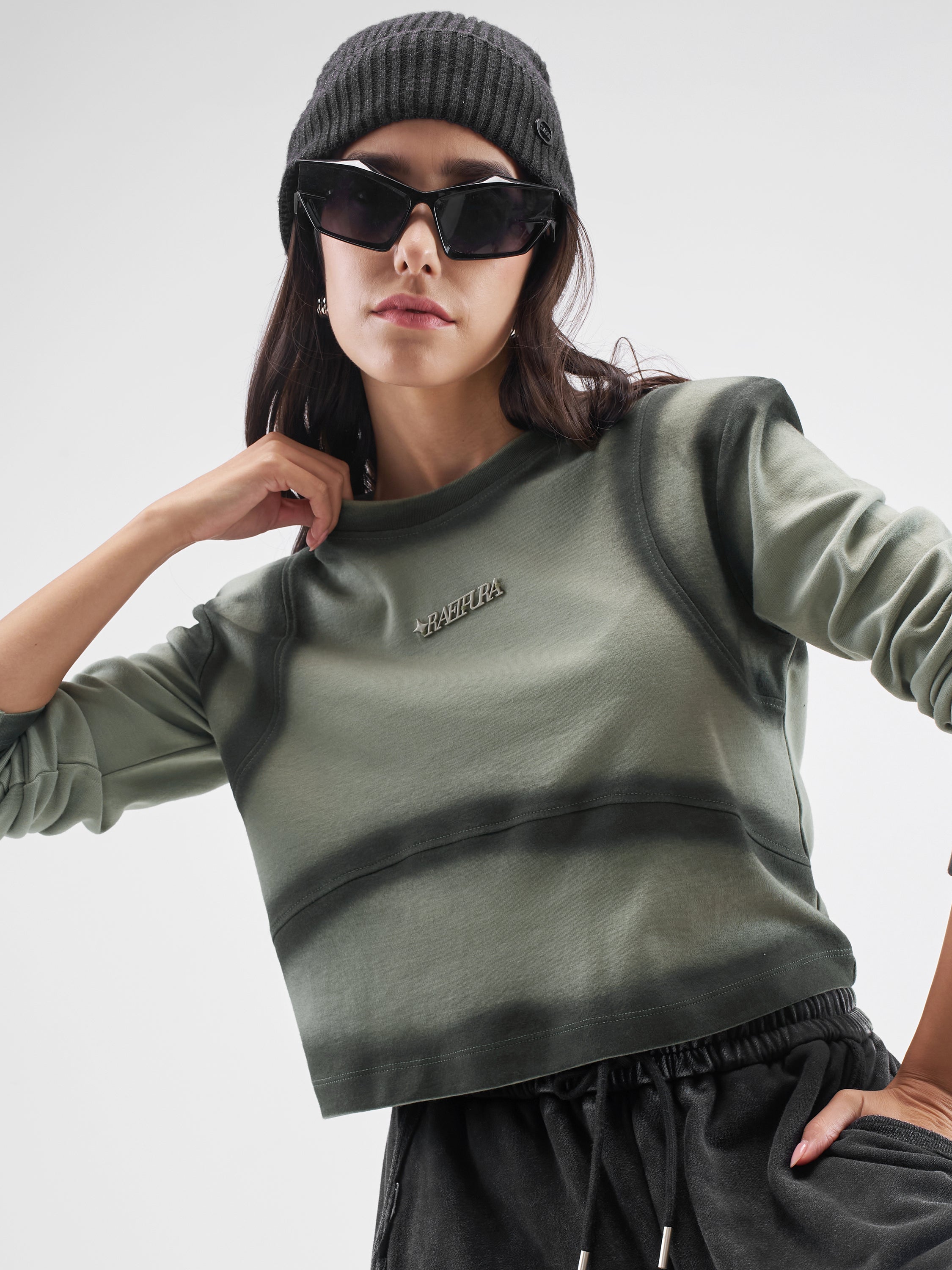 Street By Tokyo Talkies Women Olive Solid Round Neck T-Shirt - Olive - Image 1