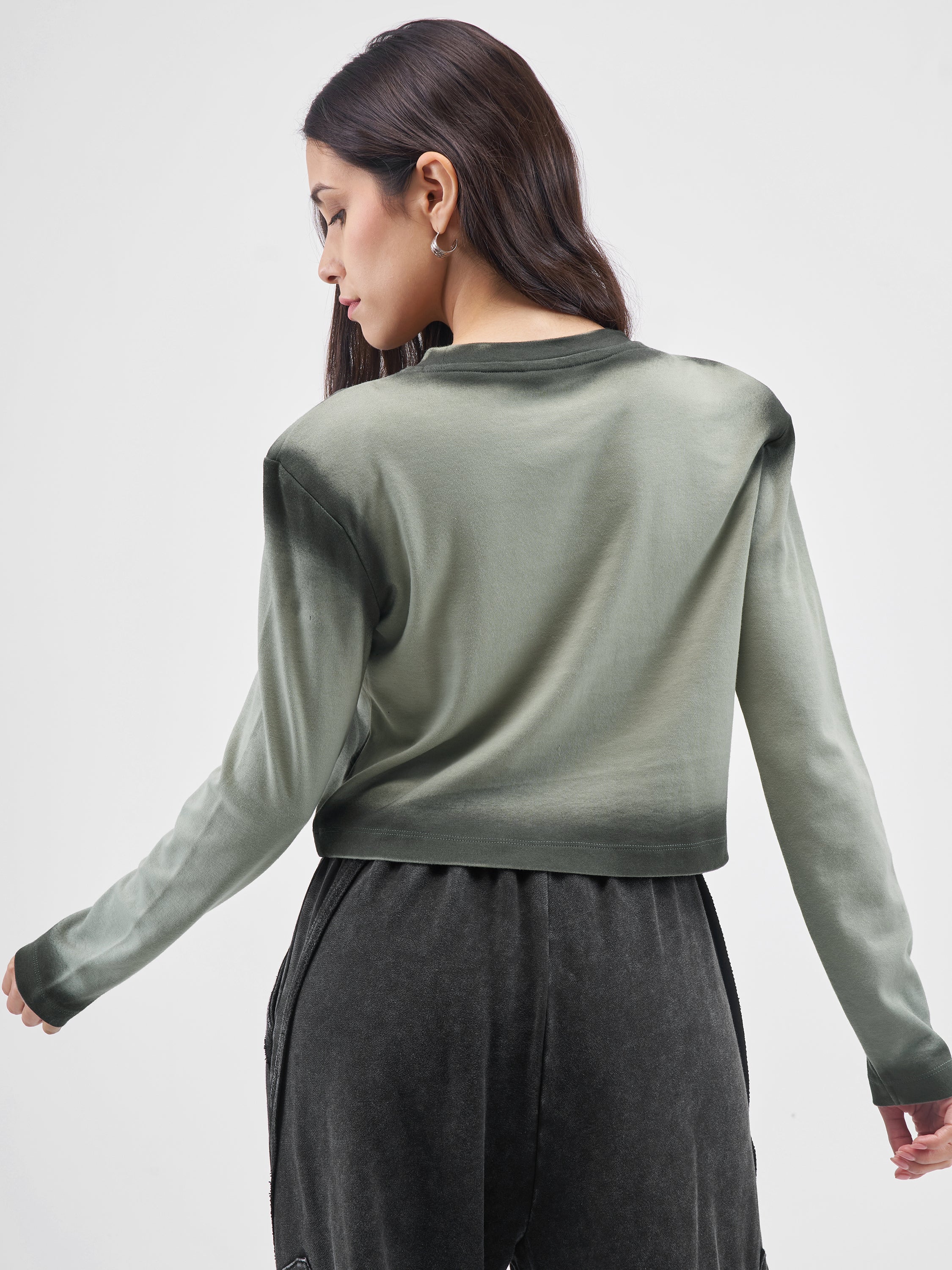 Street By Tokyo Talkies Women Olive Solid Round Neck T-Shirt - Olive - Image 3