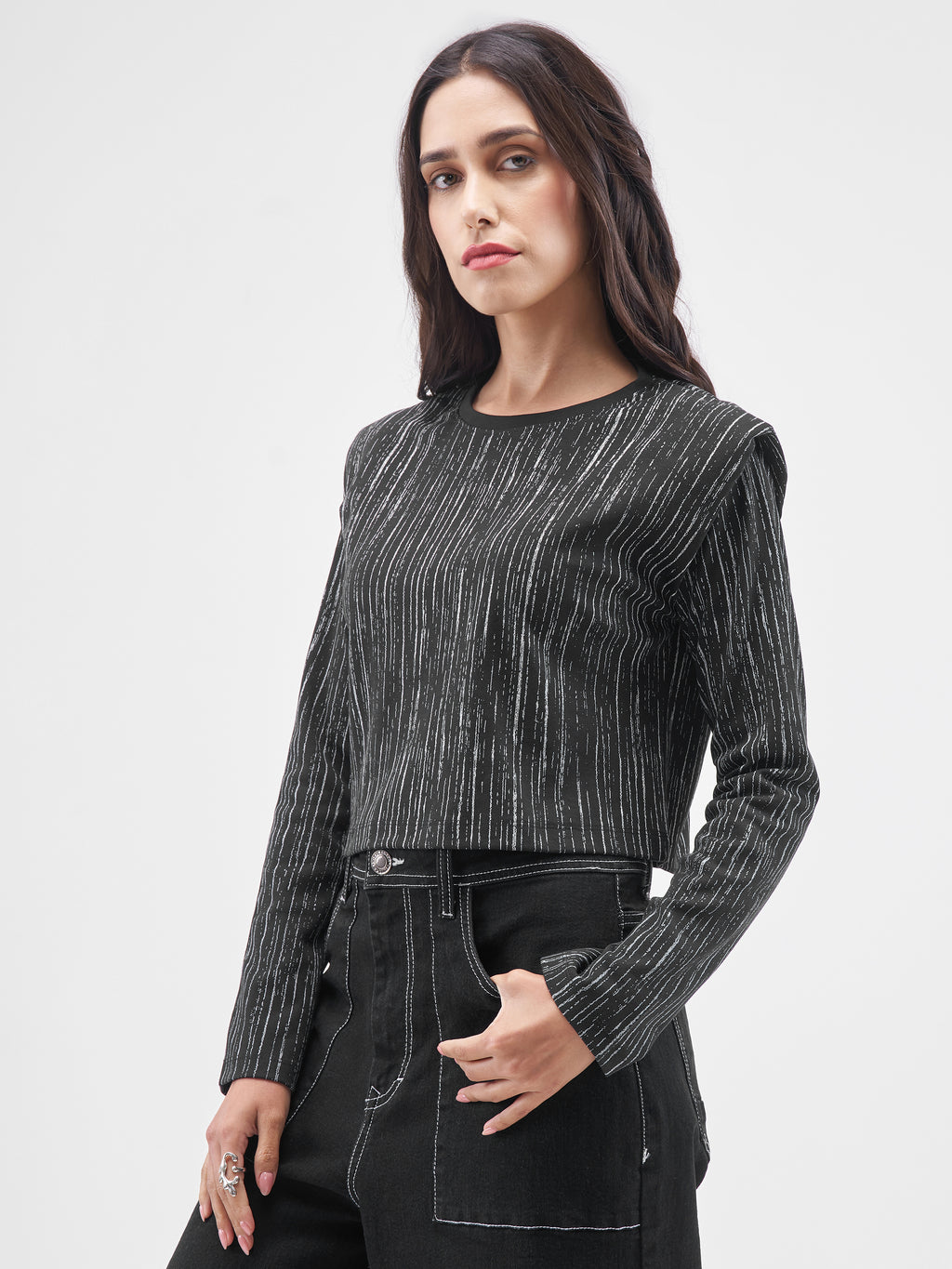 Tokyo Talkies Women Black Printed Round Neck T-Shirt - Black - Image 4