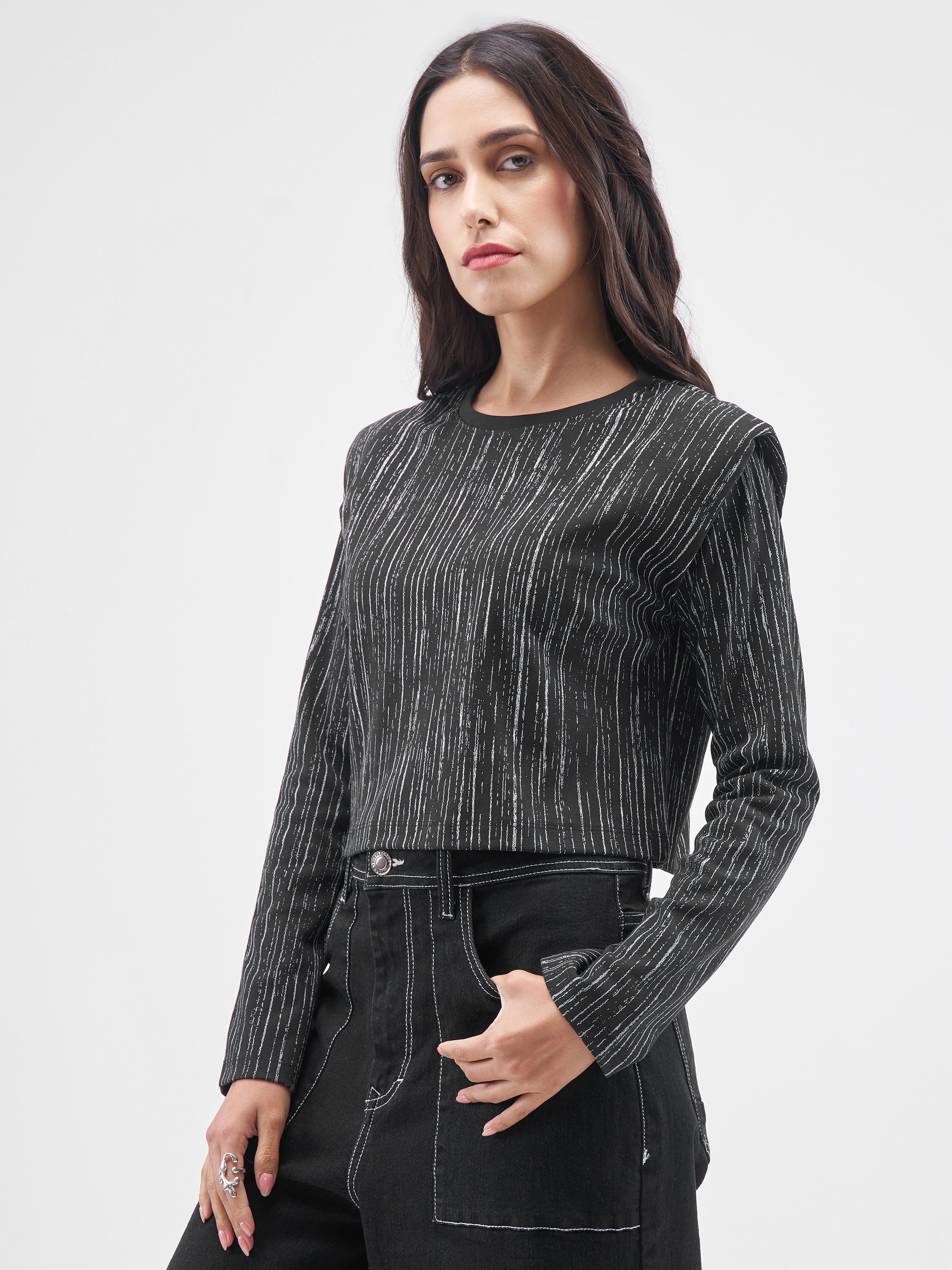 Tokyo Talkies Women Black Printed Round Neck T-Shirt - Black - Image 4