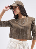 Tokyo Talkies Women Brown Printed Round Neck T-Shirt - Brown - Image 1