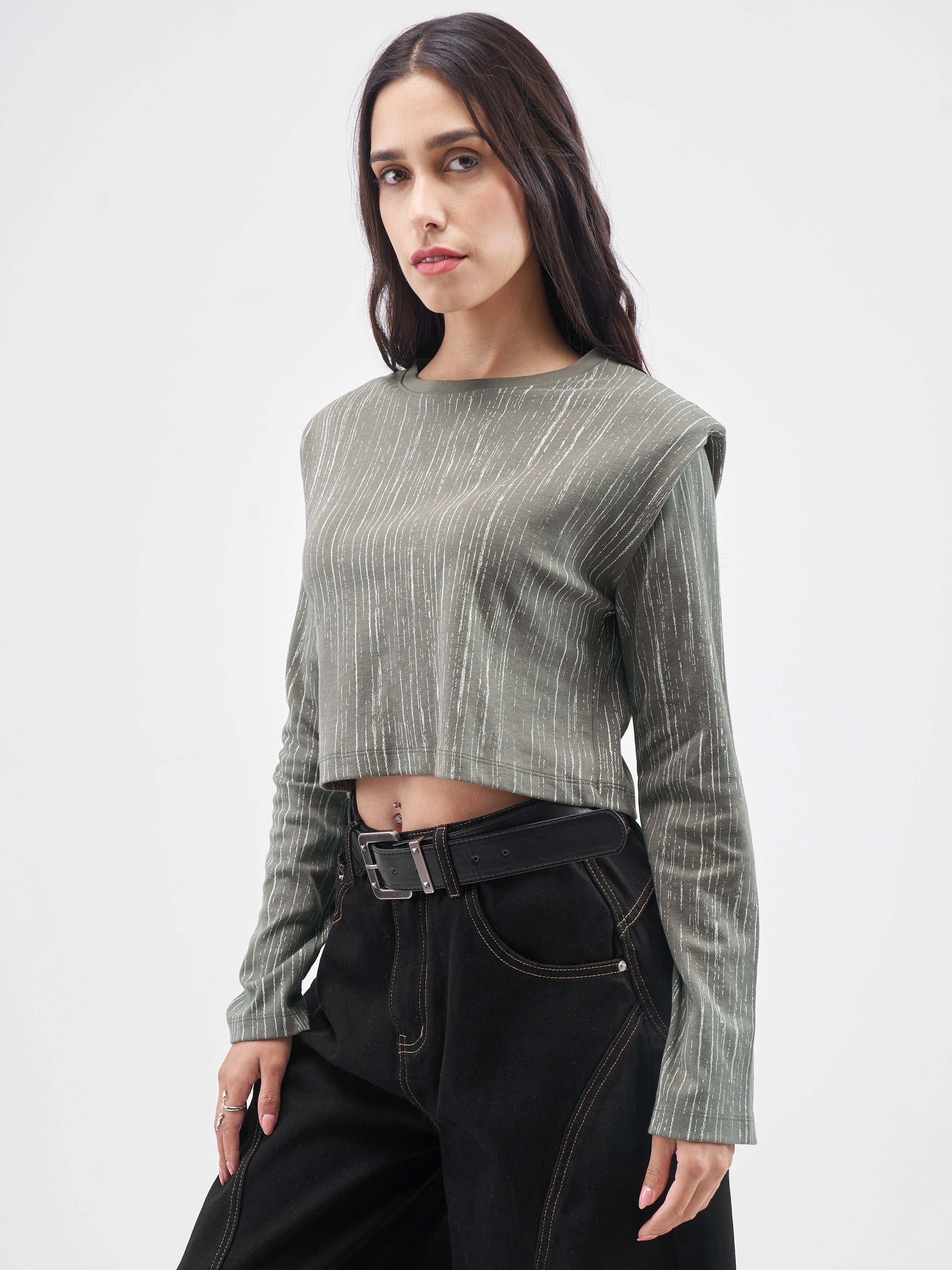 Tokyo Talkies Women Olive Printed Round Neck T-Shirt - Olive - Image 4