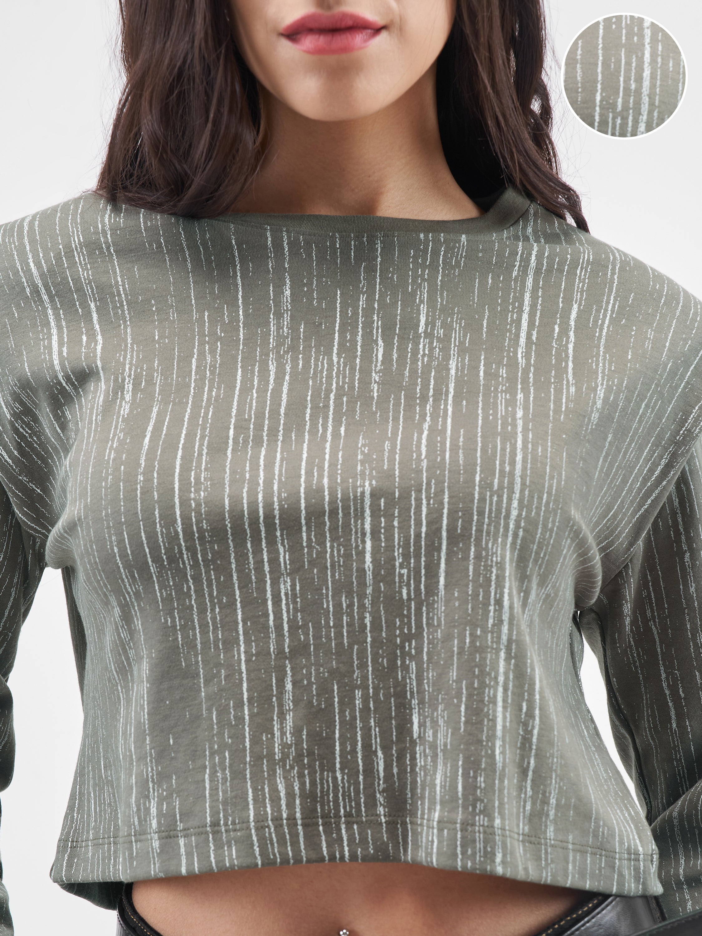 Tokyo Talkies Women Olive Printed Round Neck T-Shirt - Olive - Image 5