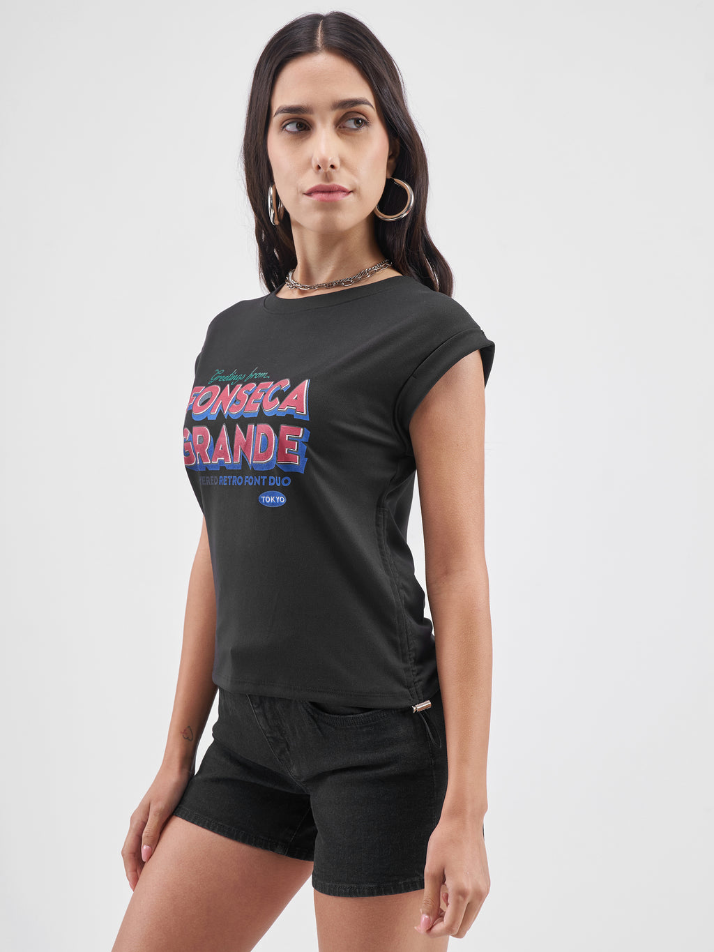 Street By Tokyo Talkies Women Black Printed Round Neck T-Shirt - Black - Image 4