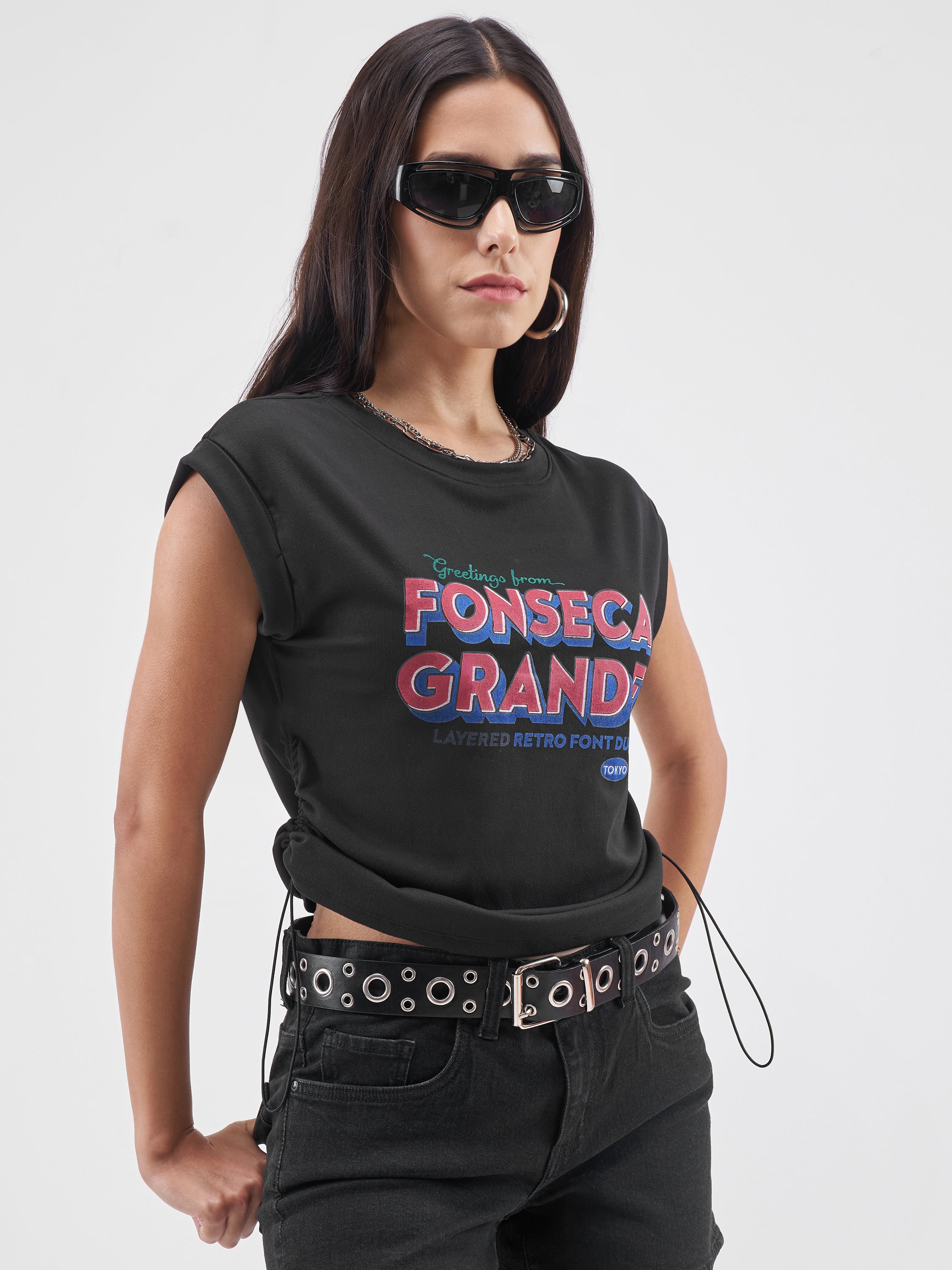 Street By Tokyo Talkies Women Black Printed Round Neck T-Shirt - Black - Image 6