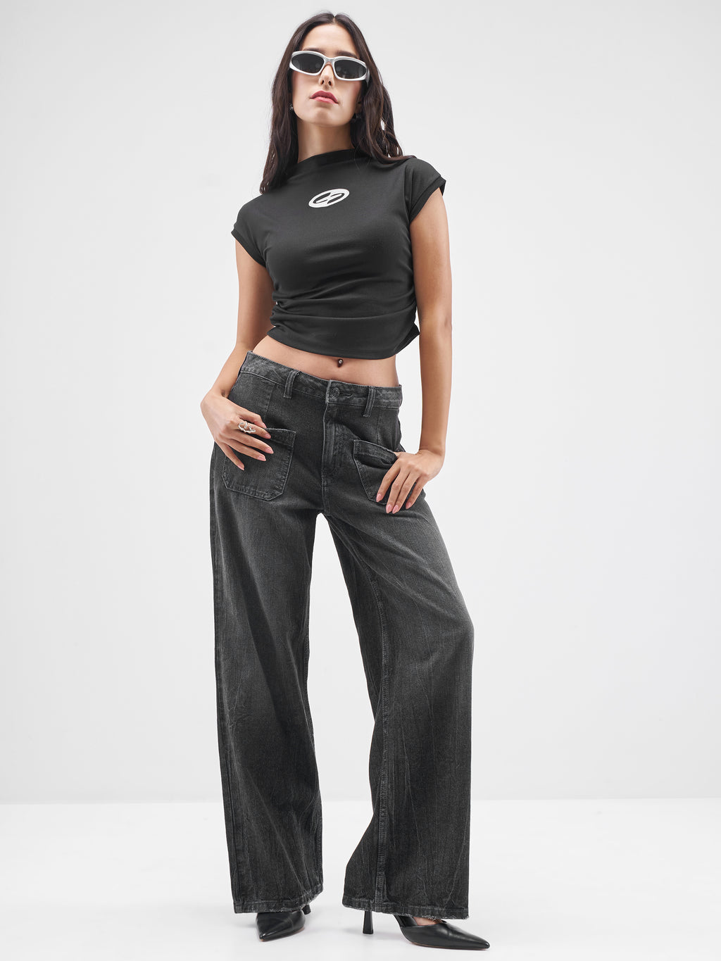 Street By Tokyo Talkies Women Black Printed High Neck T-Shirt - Black - Image 2