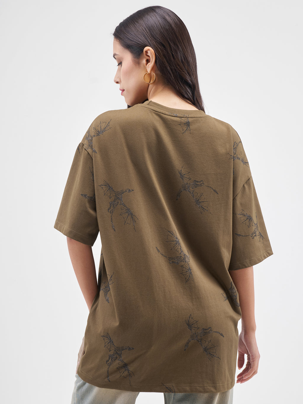 Street By Tokyo Talkies Women Brown Printed Round Neck Oversized Fit T-Shirt - Brown - Image 3