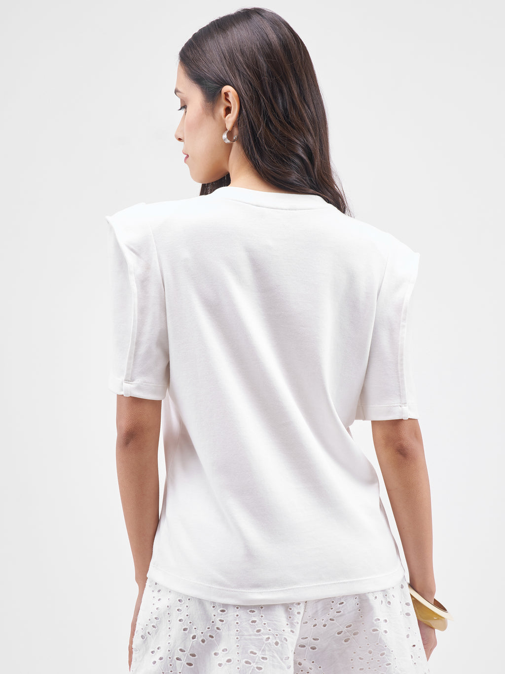 Tokyo Talkies Women White Applique Round Neck T-Shirt - White - Image 3