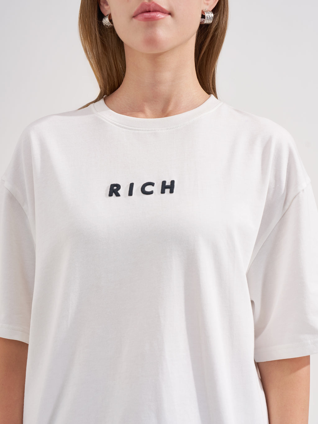 Tokyo Talkies Women White Printed Round Neck Oversized Fit T-Shirt