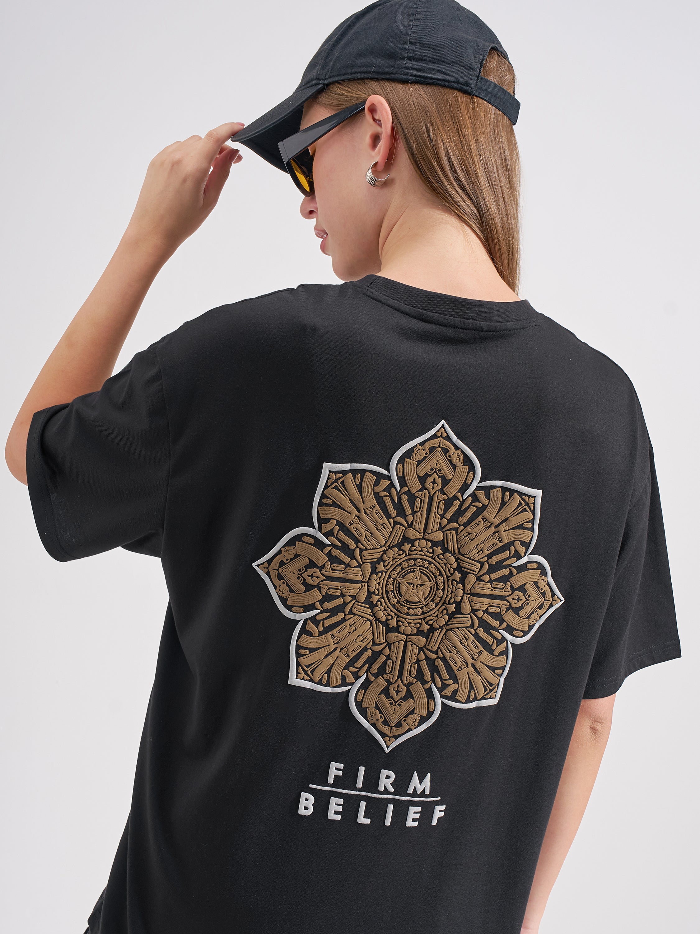 Tokyo Talkies Women Black Printed Round Neck Oversized Fit T-Shirt