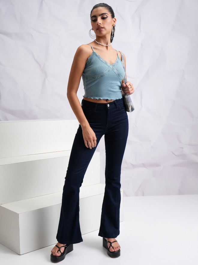 Tokyo Talkies Women Blue Self Design Fitted Top - Blue - Image 2