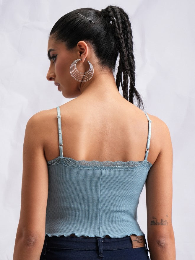 Tokyo Talkies Women Blue Self Design Fitted Top - Blue - Image 3