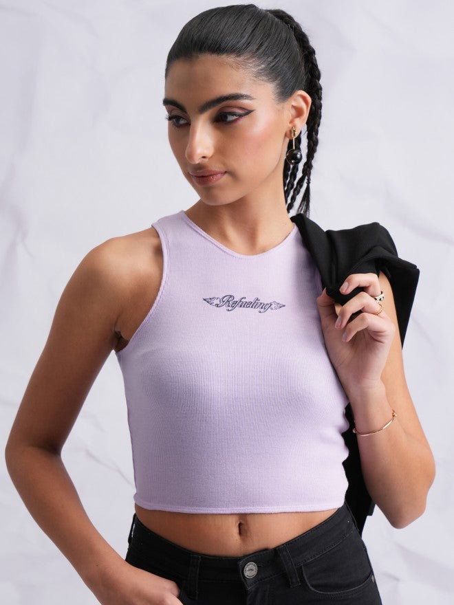Tokyo Talkies Women Lavender Printed Fitted Top - Lavender - Image 1