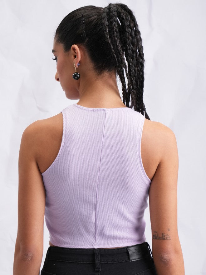 Tokyo Talkies Women Lavender Printed Fitted Top - Lavender - Image 3