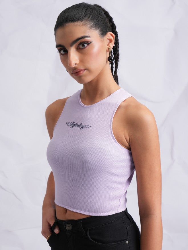 Tokyo Talkies Women Lavender Printed Fitted Top - Lavender - Image 4