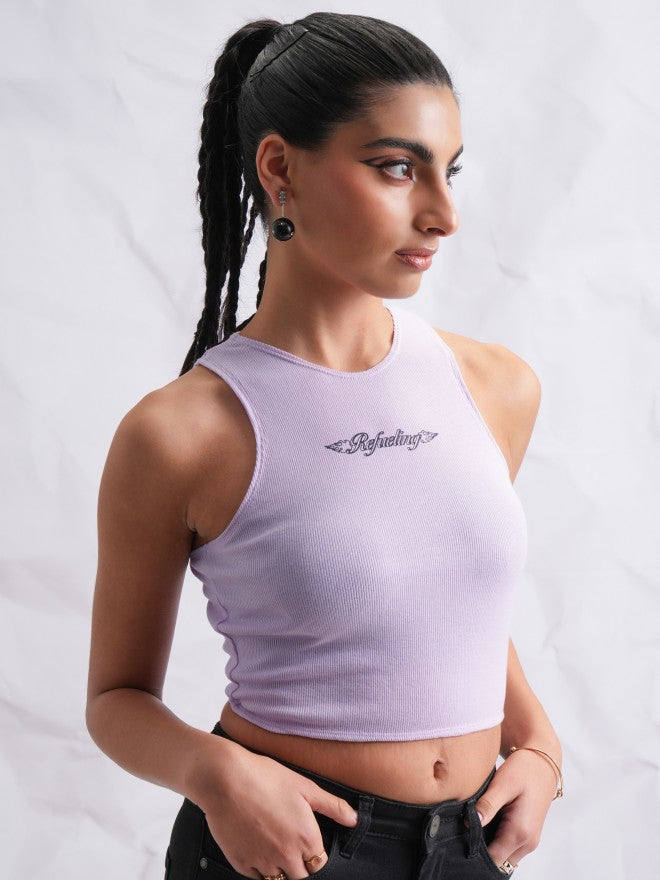 Tokyo Talkies Women Lavender Printed Fitted Top - Lavender - Image 6