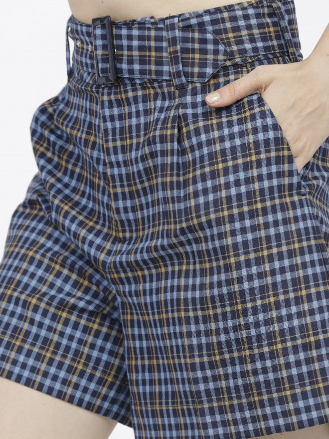 Tokyo Talkies Womens Blue/Mustard Shorts With Belt - Blue - Image 5