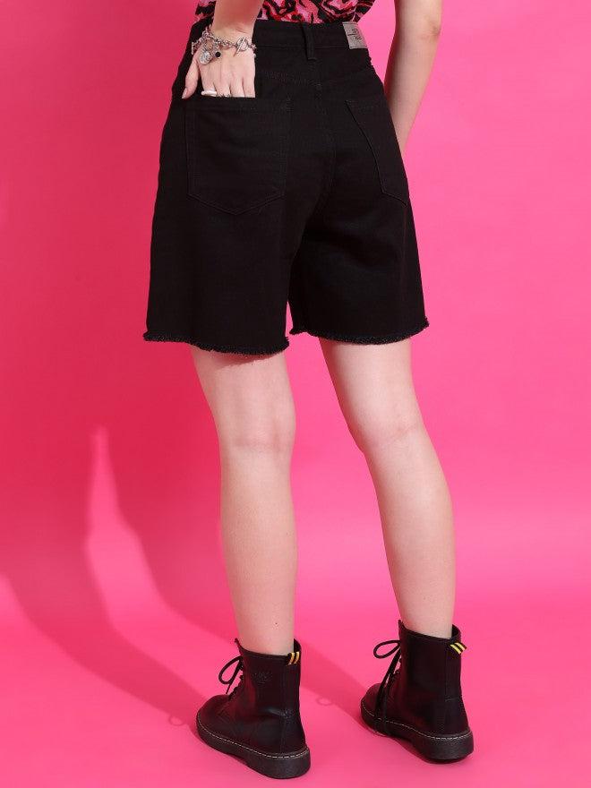Tokyo Talkies Women Black Cotton Shorts - Black - Image 3