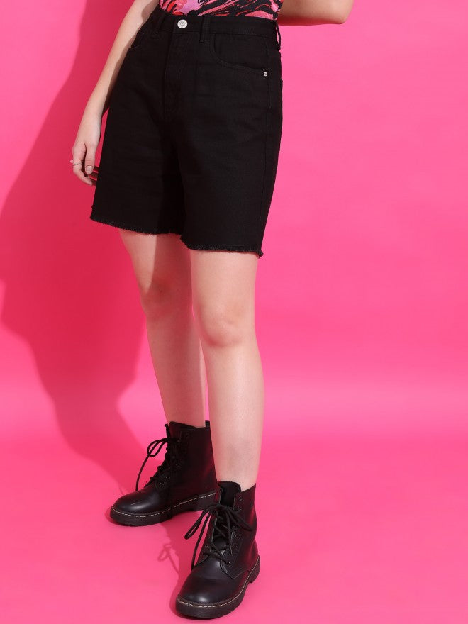 Tokyo Talkies Women Black Cotton Shorts - Black - Image 4