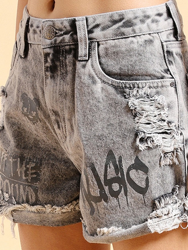 Tokyo Talkies Women Grey Regular Fit Denim Shorts - Grey - Image 5