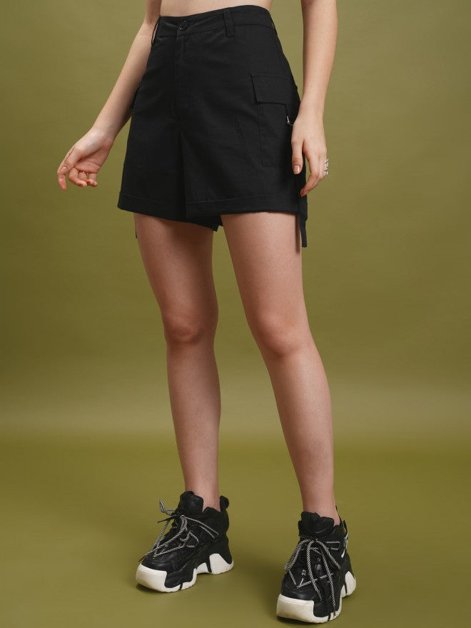 Tokyo Talkies Women Black Regular Fit Shorts - Black - Image 4
