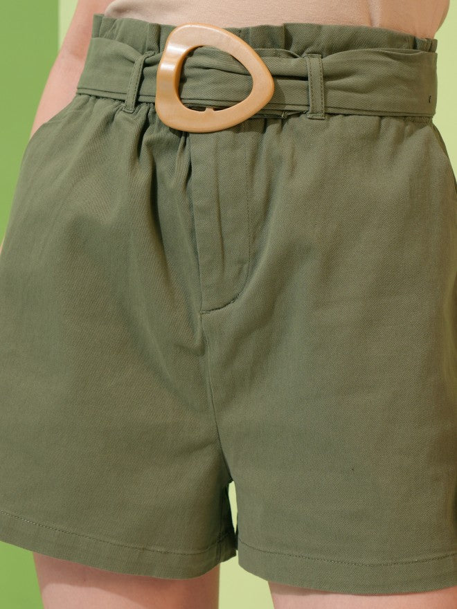 Tokyo Talkies Women Olive Regular Fit Shorts - Olive - Image 5