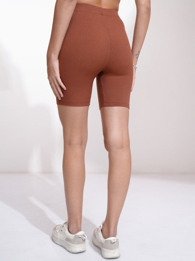 Tokyo Talkies Women Brown Fitted Shorts - Brown - Image 3