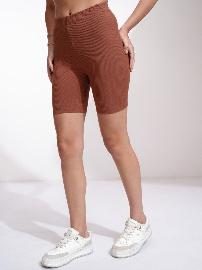 Tokyo Talkies Women Brown Fitted Shorts - Brown - Image 4