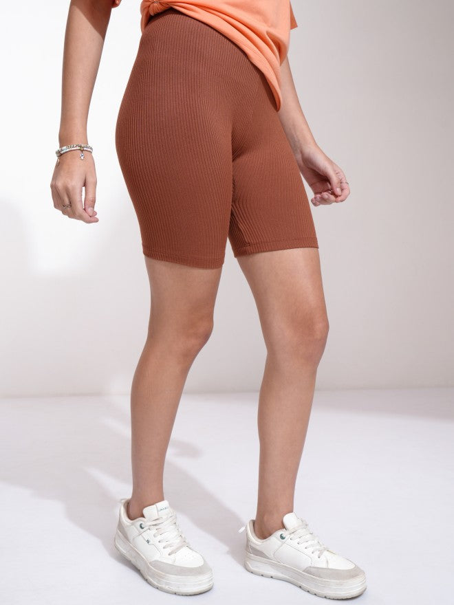 Tokyo Talkies Women Brown Fitted Shorts - Brown - Image 6