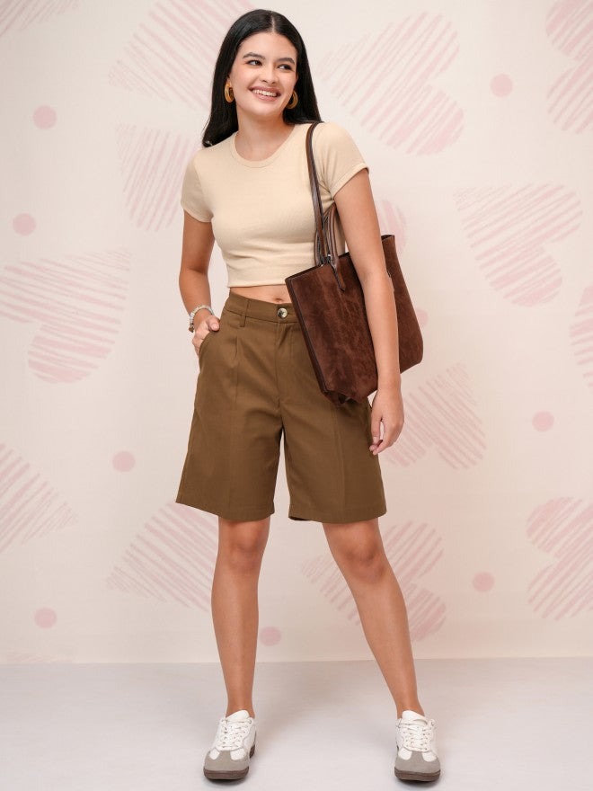 Tokyo Talkies Women Brown Regular Fit Chino Shorts - Brown - Image 2