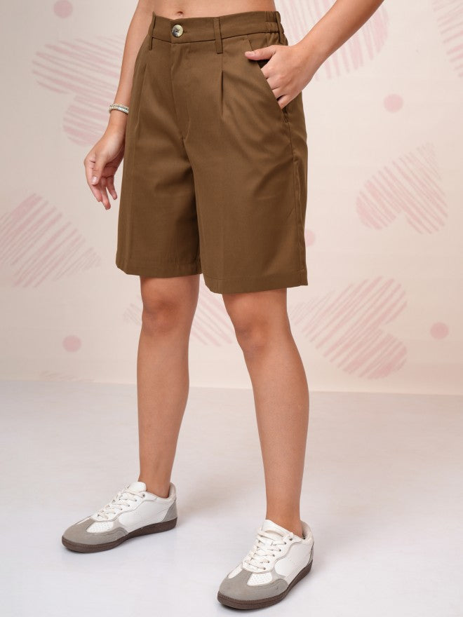Tokyo Talkies Women Brown Regular Fit Chino Shorts - Brown - Image 4
