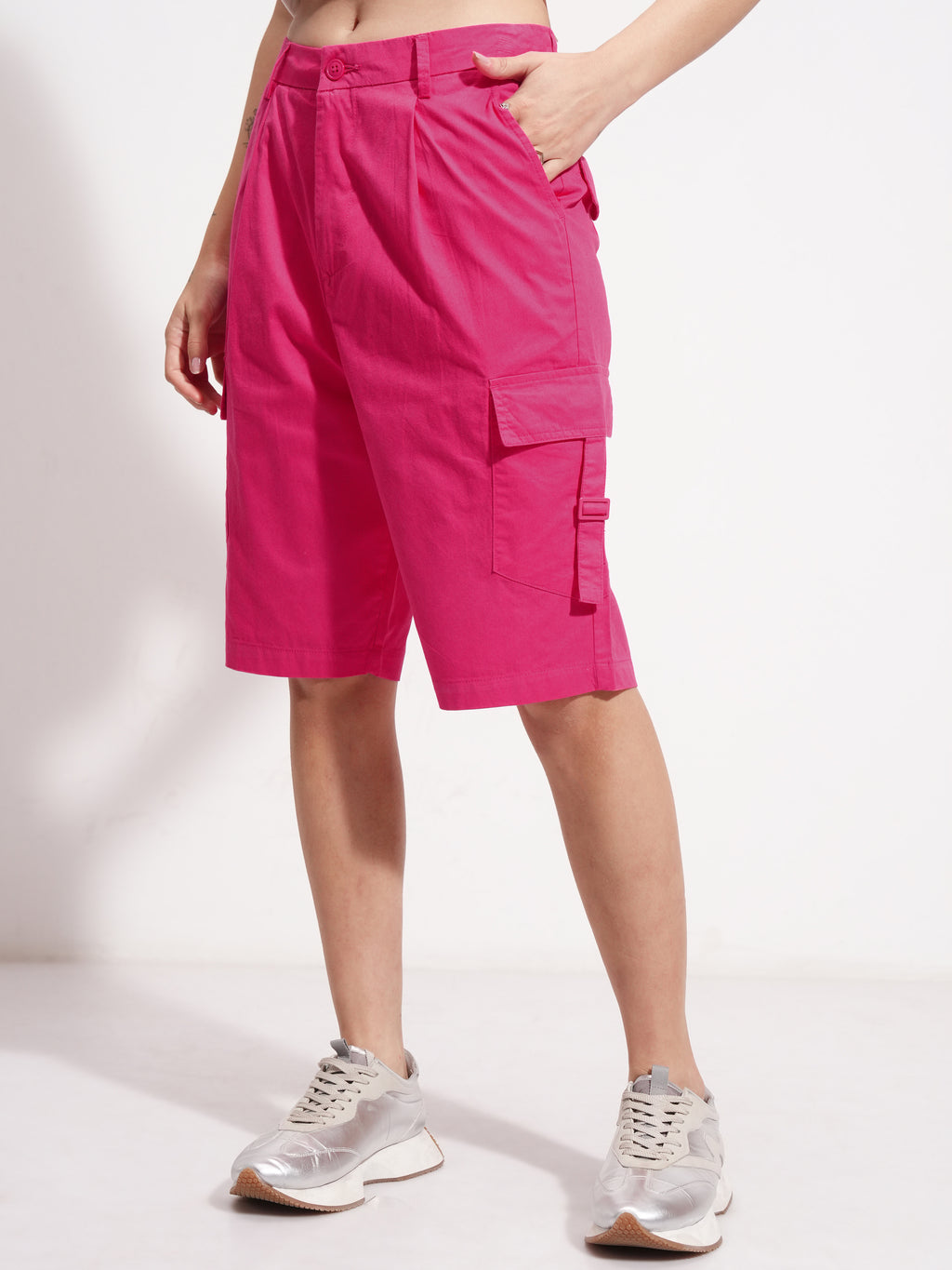 Tokyo Talkies Women Pink Relaxed Fit Cargo Shorts - Pink - Image 4