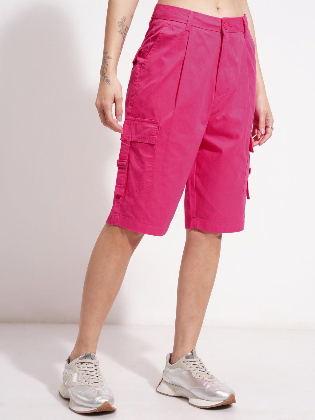 Tokyo Talkies Women Pink Relaxed Fit Cargo Shorts - Pink - Image 6
