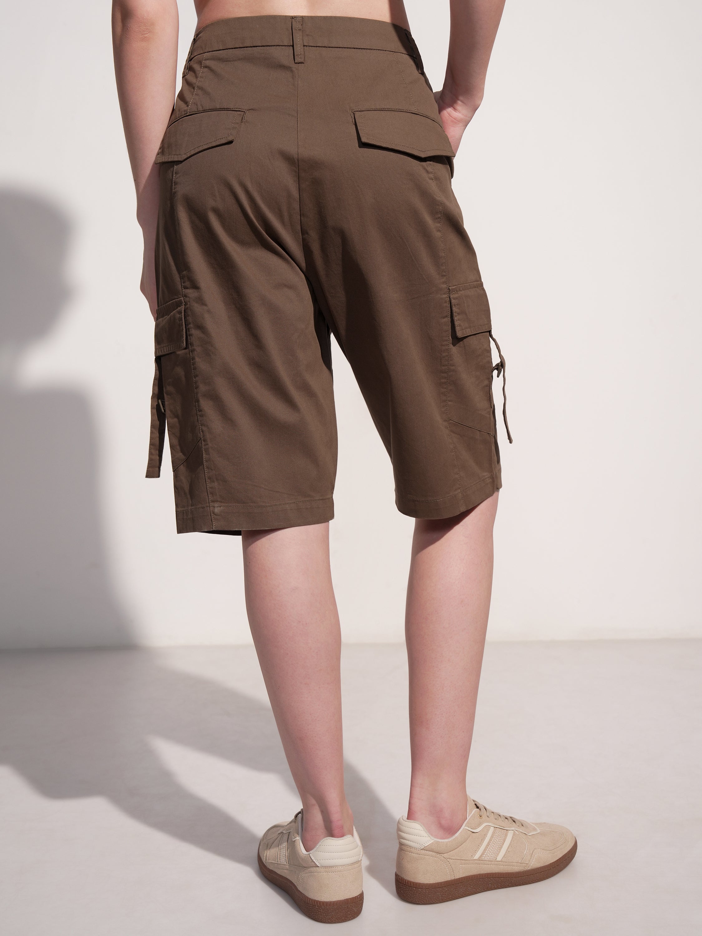 Tokyo Talkies Women Brown Baggy Cargo Shorts - Brown - Image 3