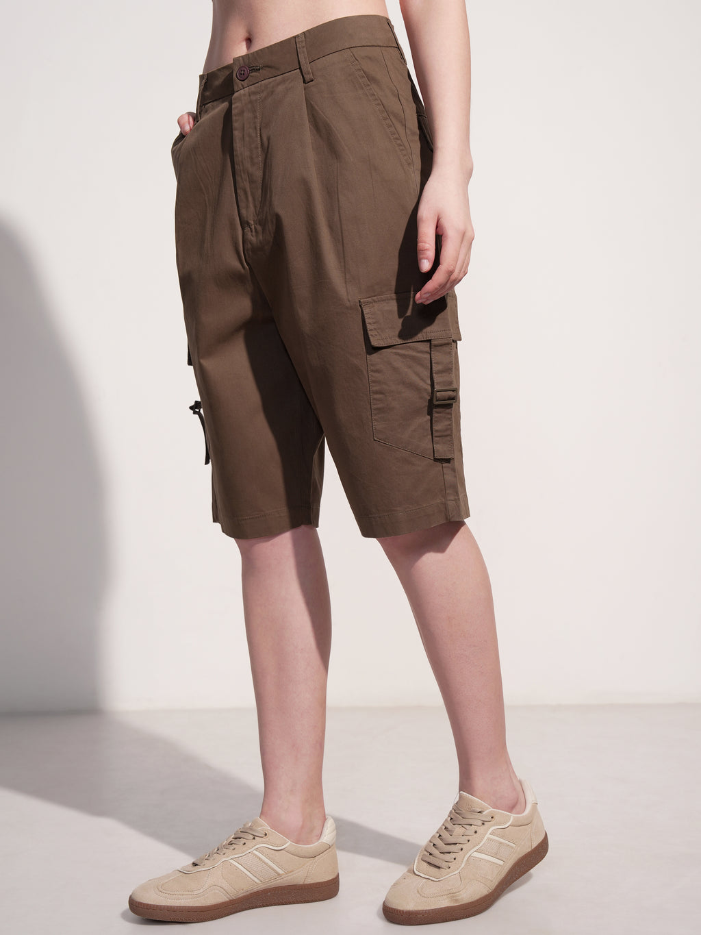 Tokyo Talkies Women Brown Baggy Cargo Shorts - Brown - Image 4