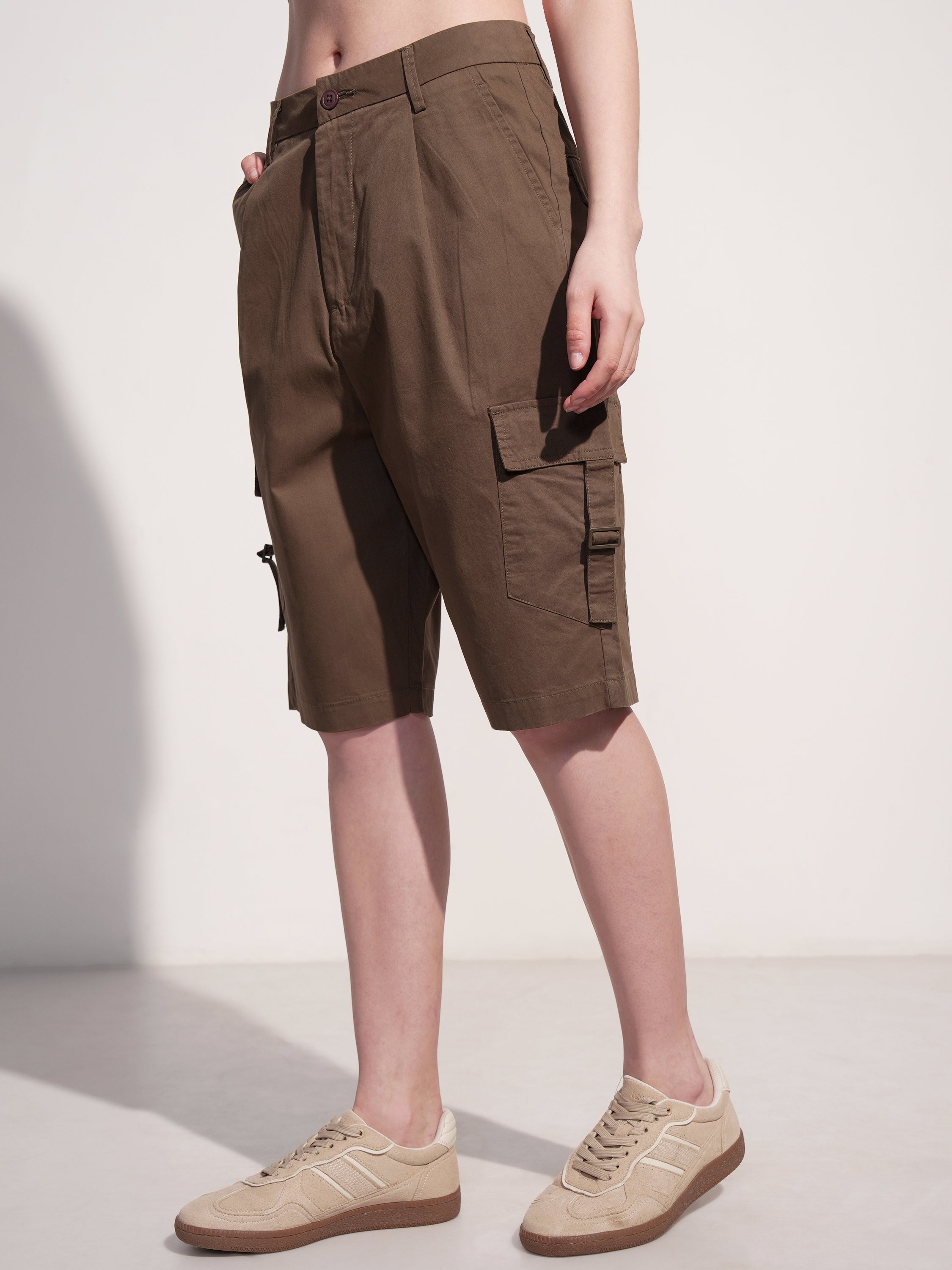 Tokyo Talkies Women Brown Baggy Cargo Shorts - Brown - Image 4