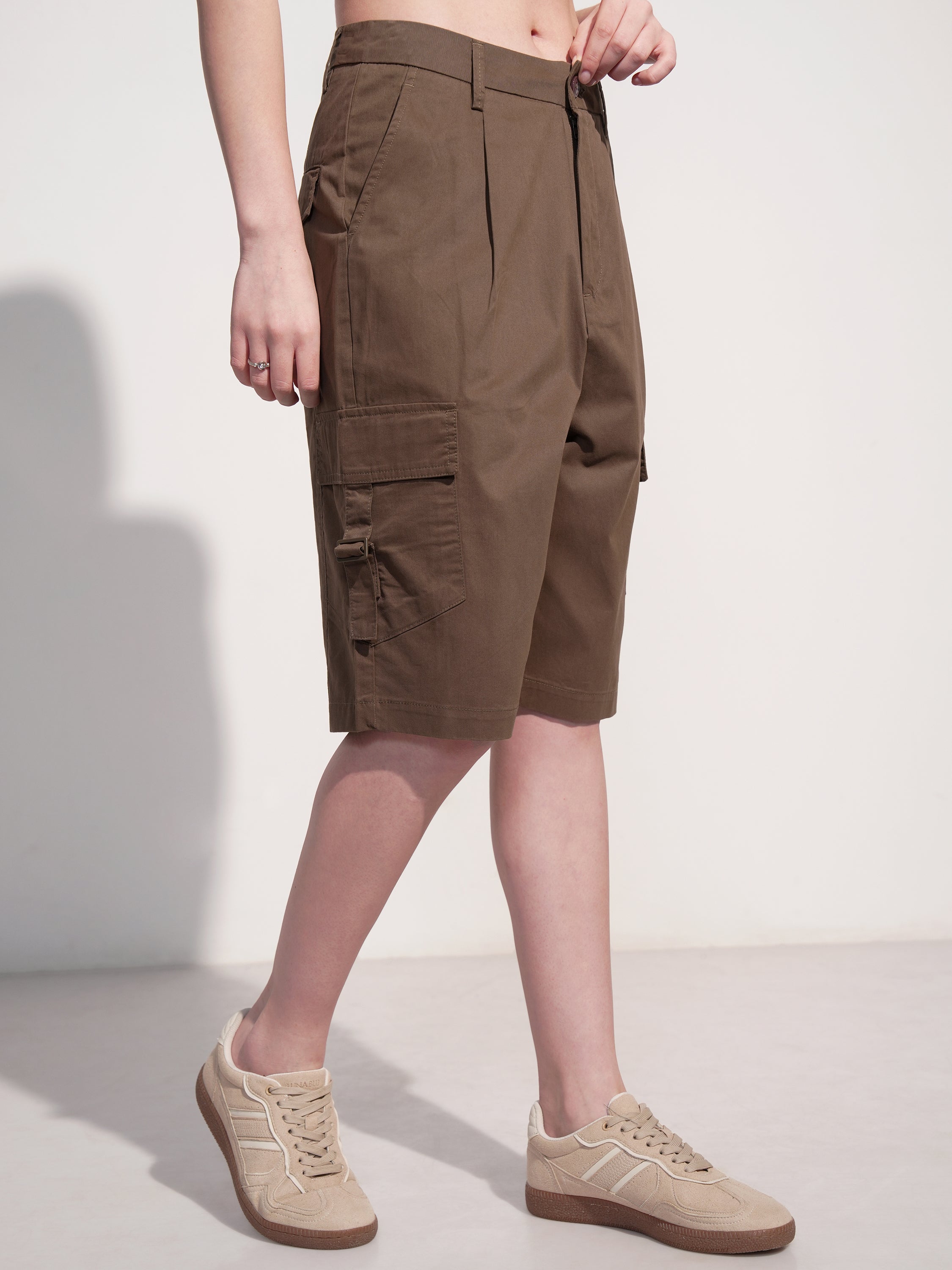 Tokyo Talkies Women Brown Baggy Cargo Shorts - Brown - Image 6