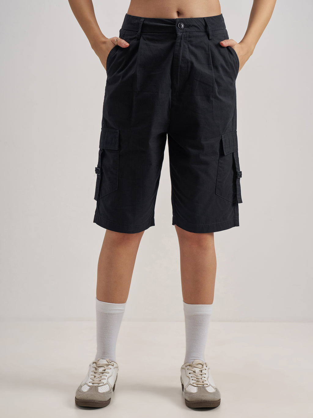 Tokyo Talkies Women Black Regular Fit Cargo Shorts - Black - Image 1