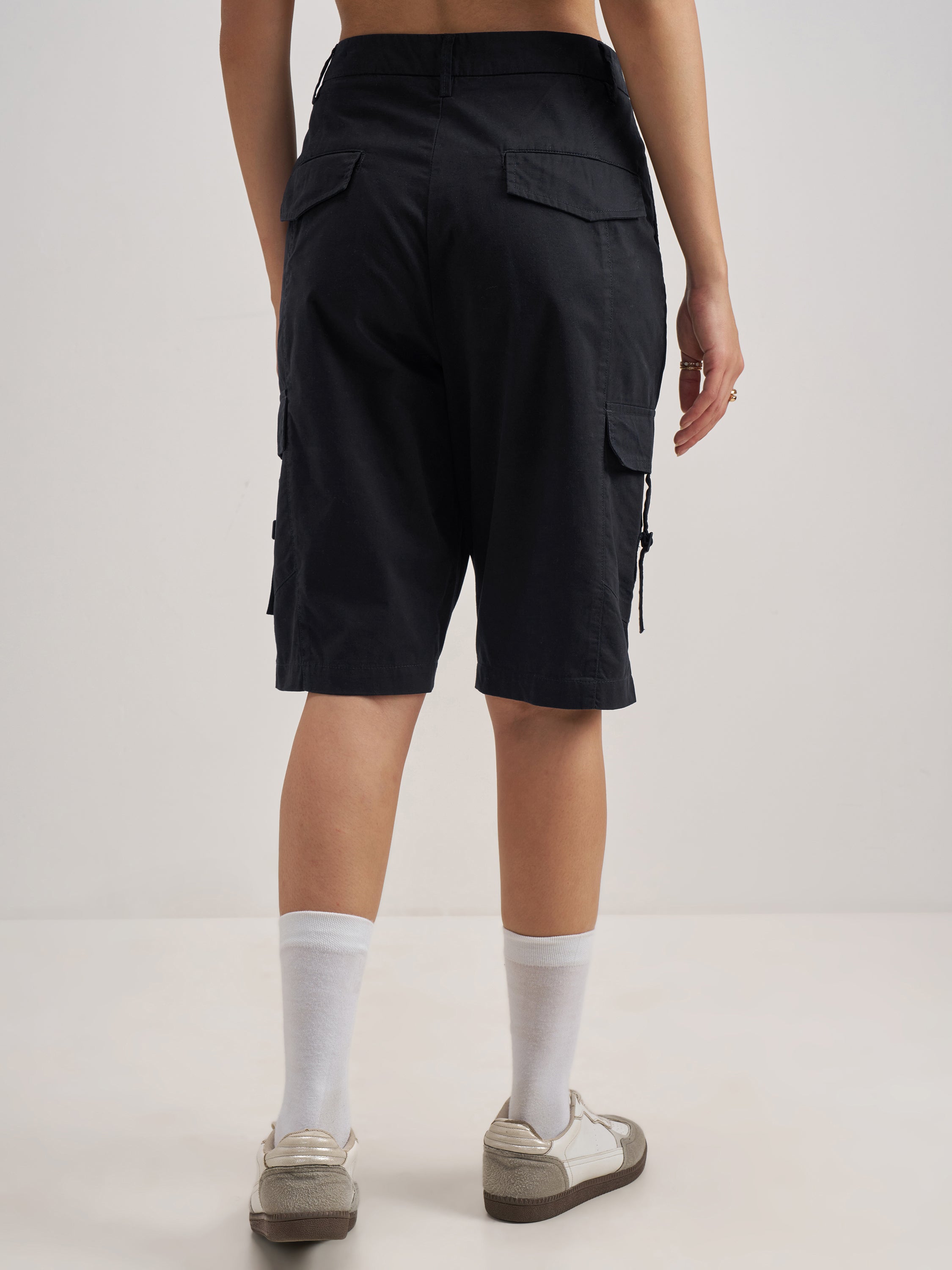 Tokyo Talkies Women Black Regular Fit Cargo Shorts - Black - Image 3
