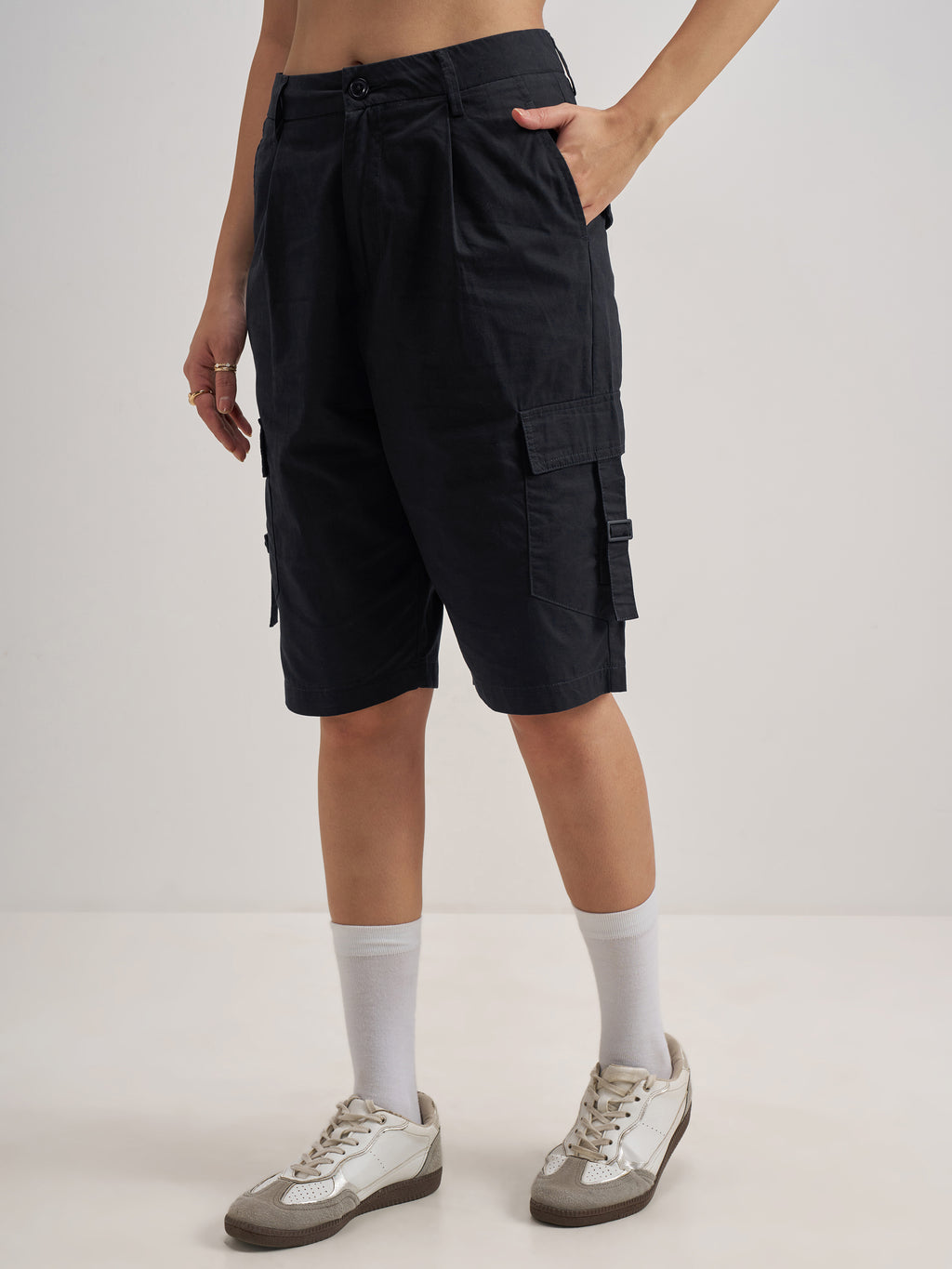 Tokyo Talkies Women Black Regular Fit Cargo Shorts - Black - Image 4
