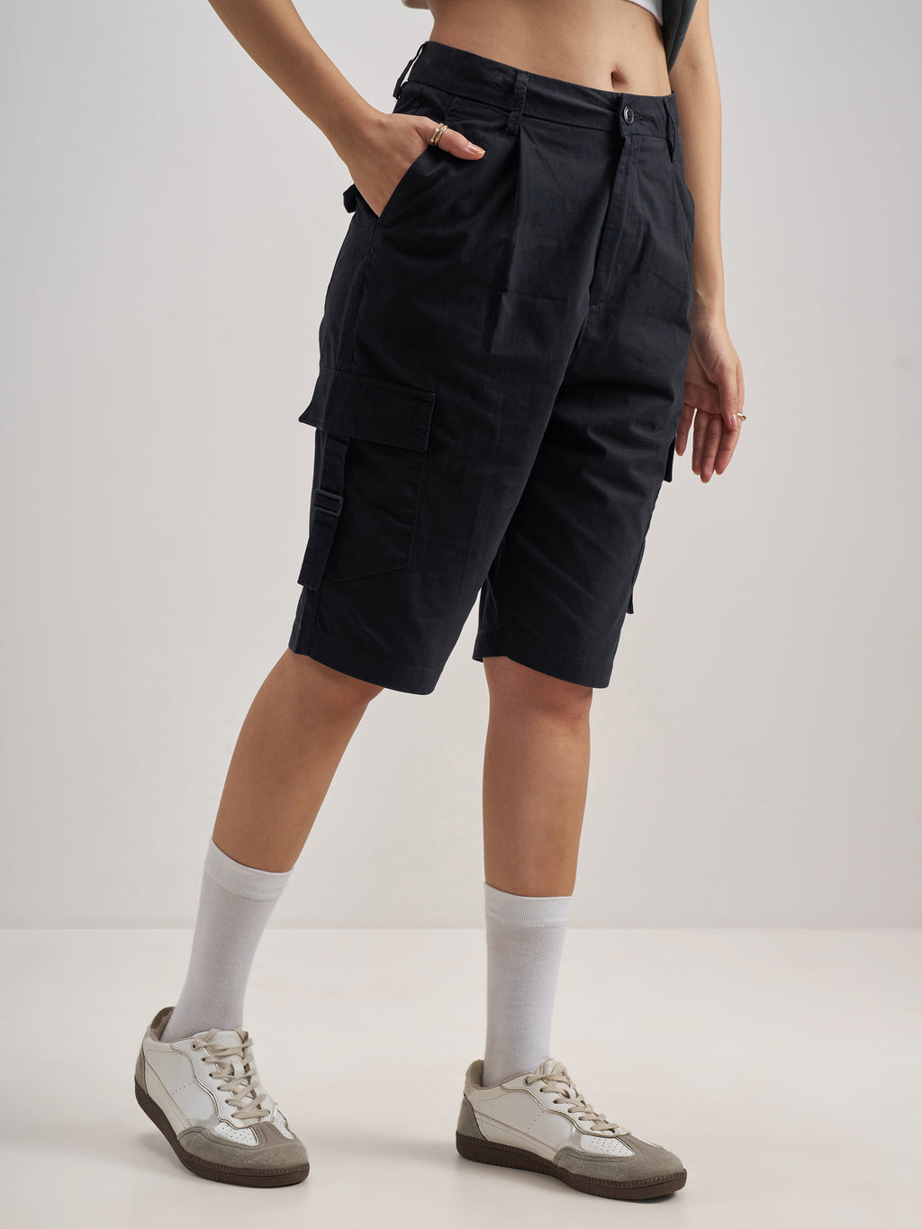 Tokyo Talkies Women Black Regular Fit Cargo Shorts - Black - Image 6