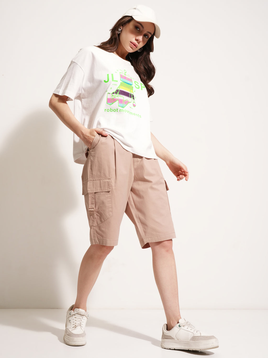 Tokyo Talkies Women Pink Baggy Cargo Shorts - Pink - Image 2