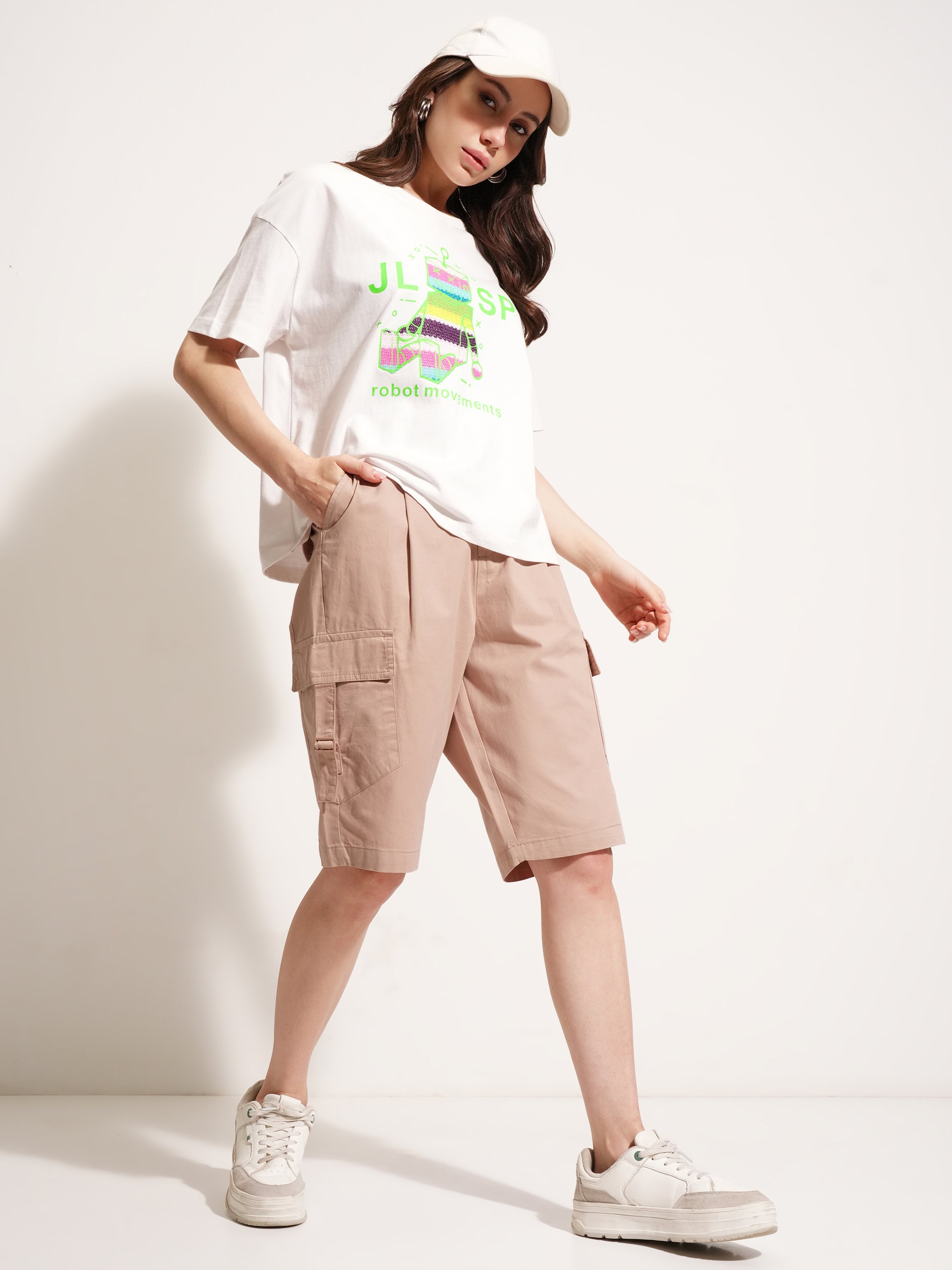 Tokyo Talkies Women Pink Baggy Cargo Shorts - Pink - Image 2