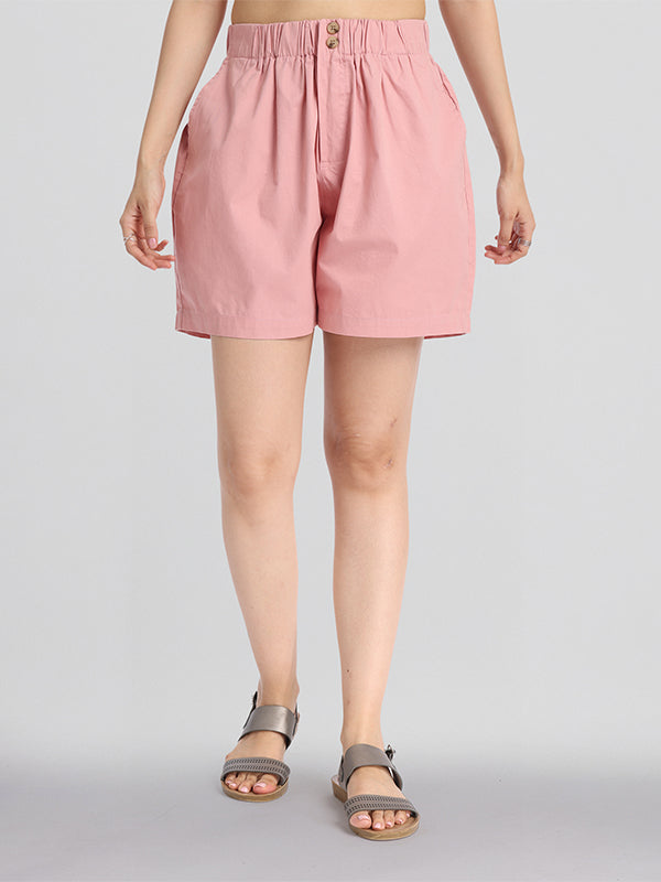 Basics By Tokyo Talkies Women Pink Regular Fit Regular Shorts - Pink - Image 1