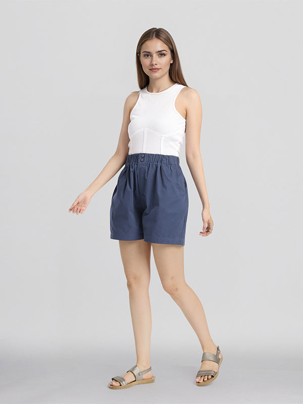 Basics By Tokyo Talkies Women Navy Blue Regular Fit Regular Shorts - Navy Blue - Image 2