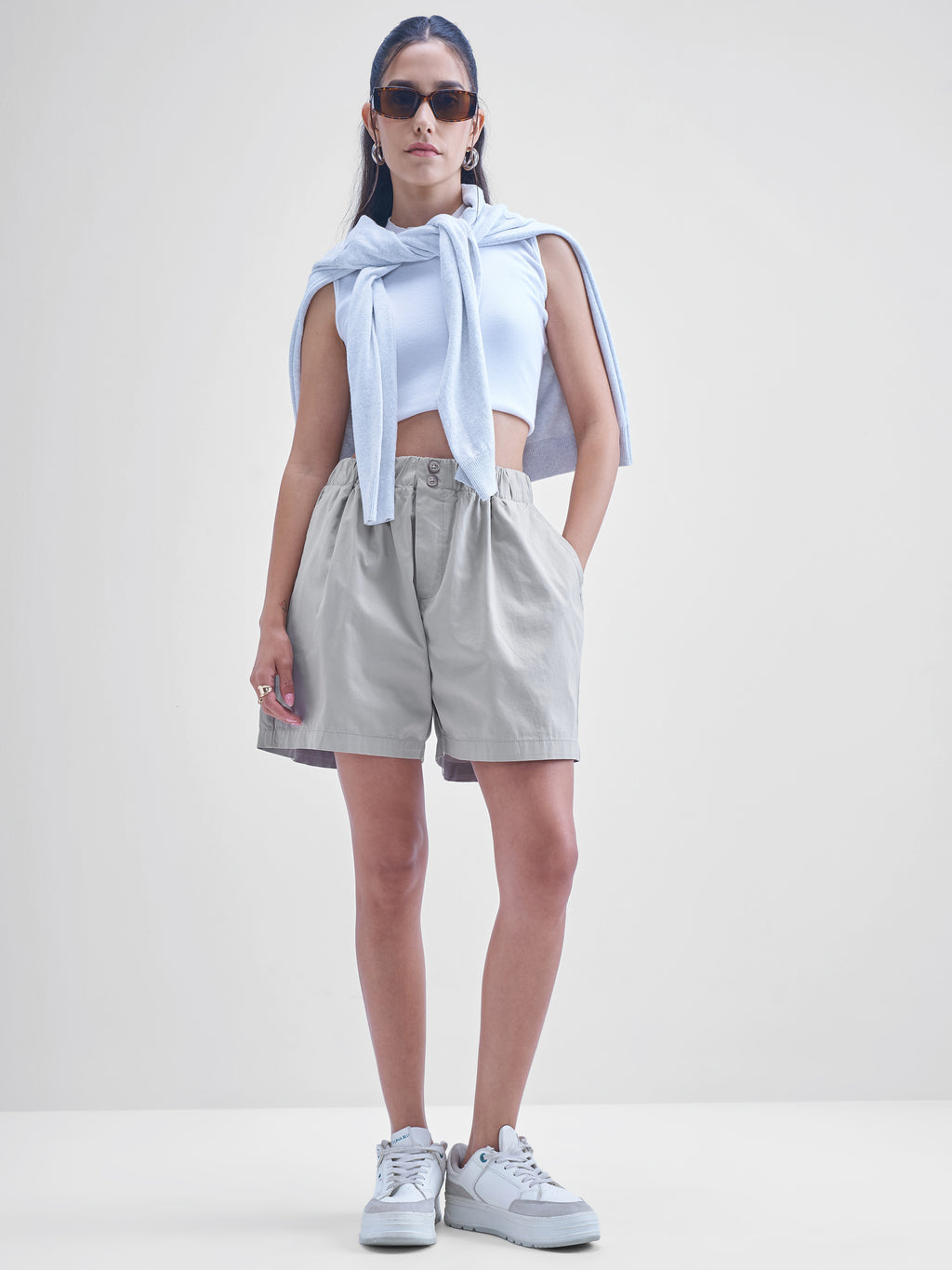 Tokyo Talkies Women Grey Regular Fit Shorts - Grey - Image 2