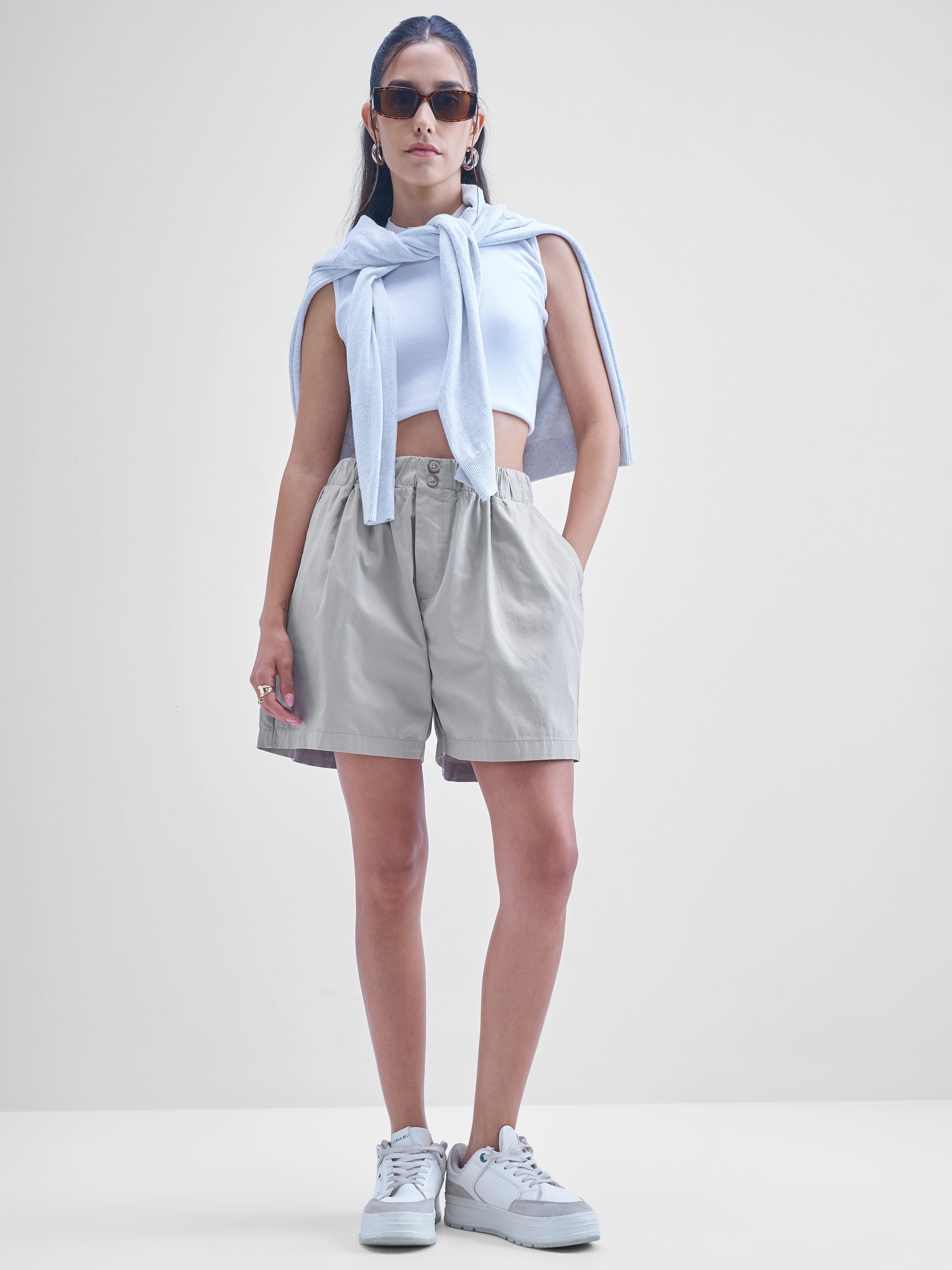 Tokyo Talkies Women Grey Regular Fit Shorts - Grey - Image 2