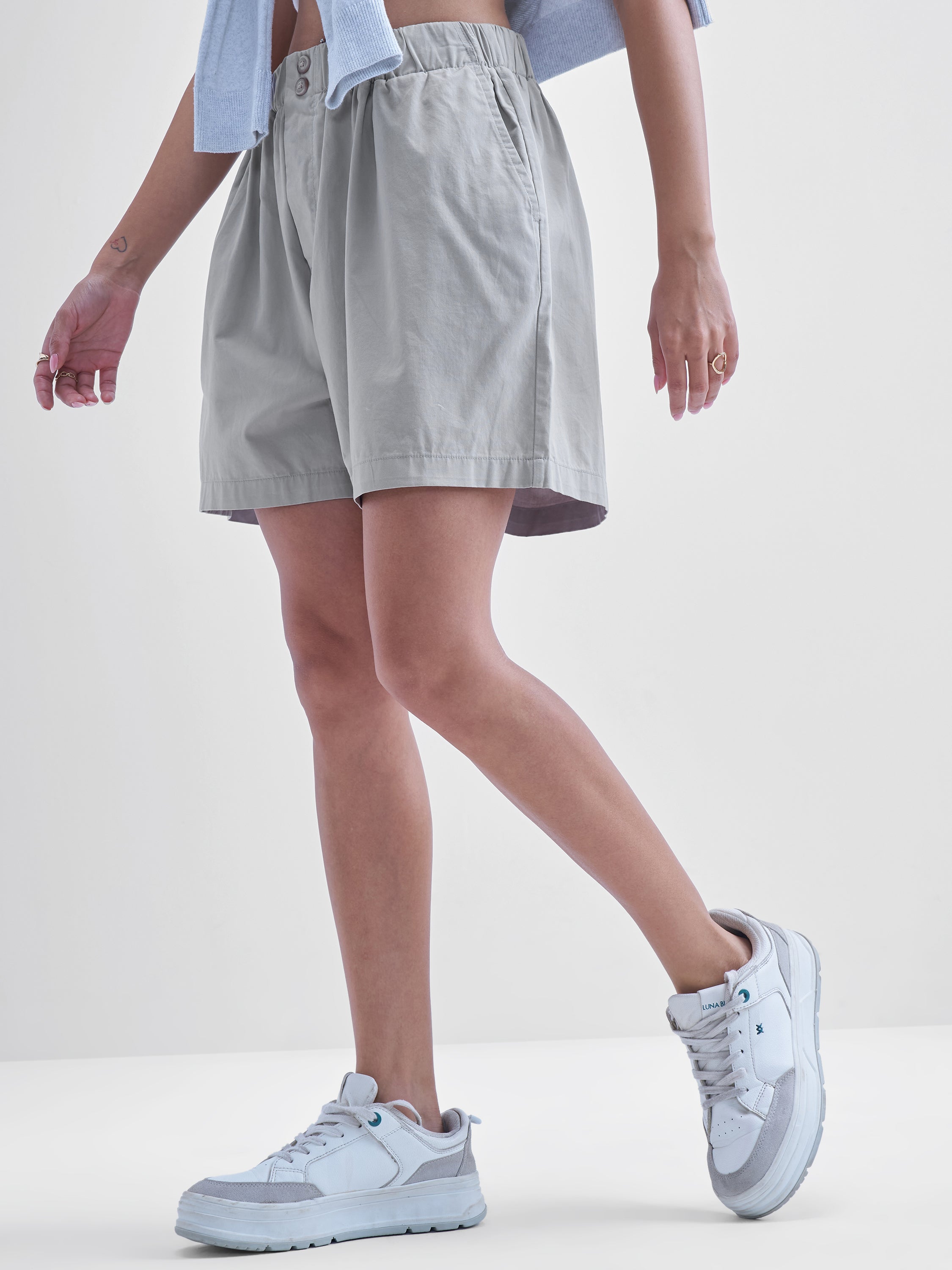 Tokyo Talkies Women Grey Regular Fit Shorts - Grey - Image 4